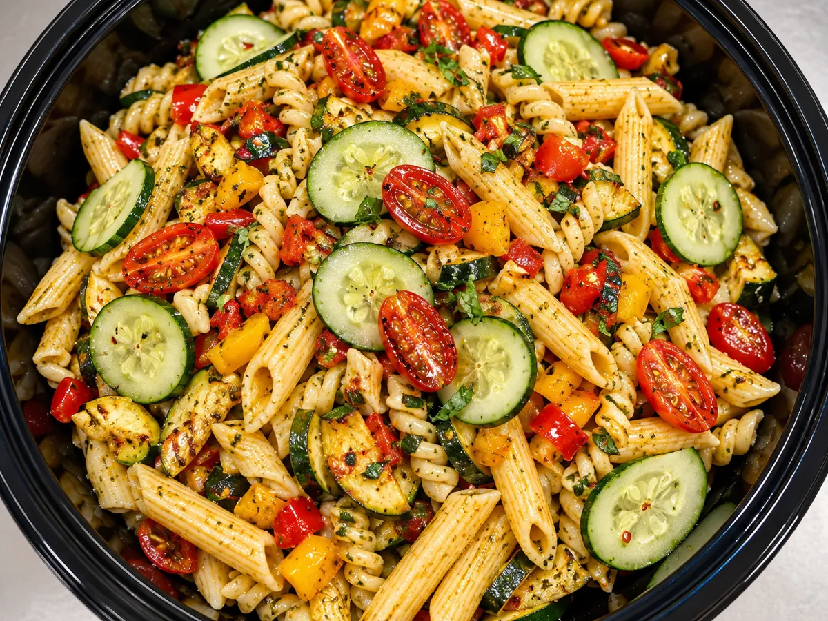 Piknik pasta salad with cucumber and tomato